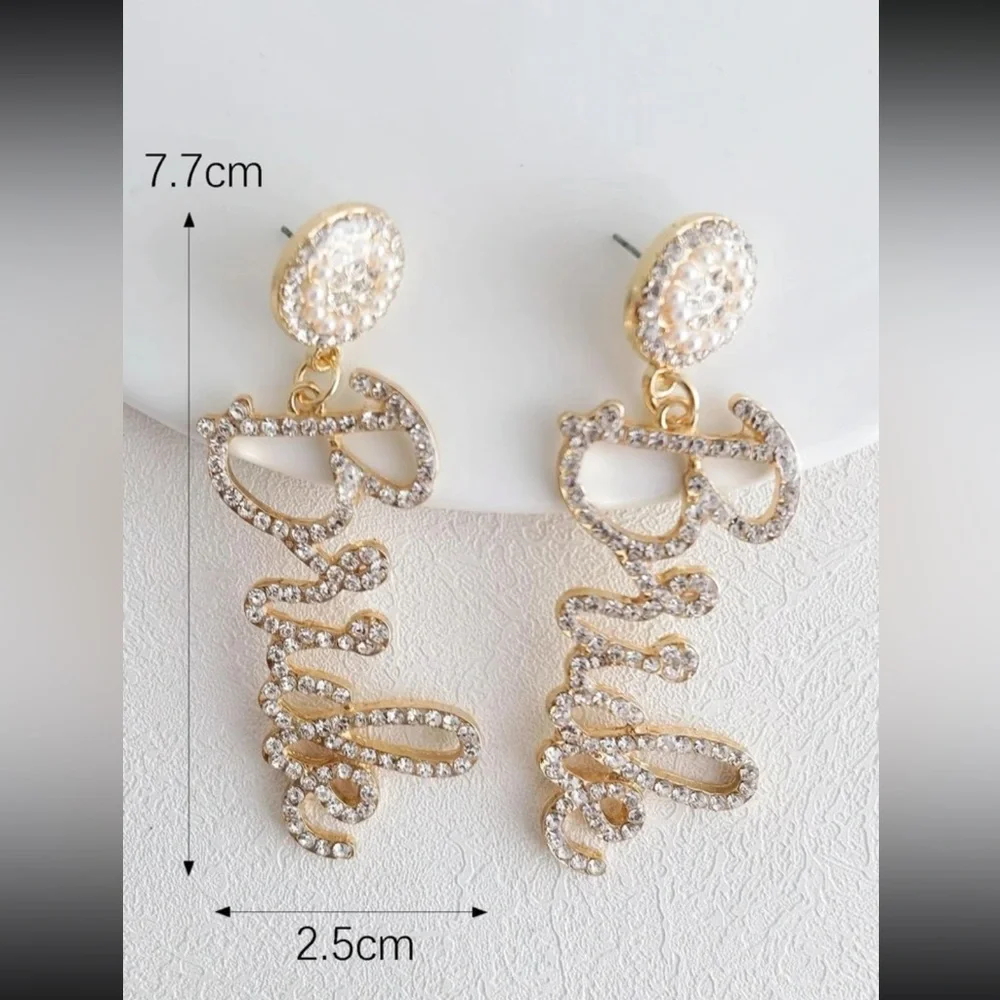 BRIDE Rhinestone Drop Earrings - Picture 2 of 3